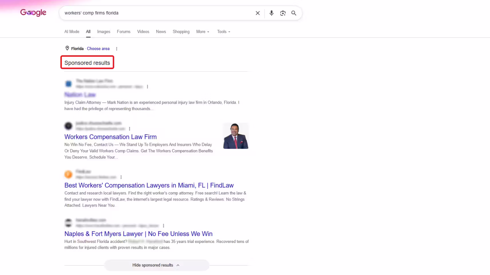 Workers' comp google ads