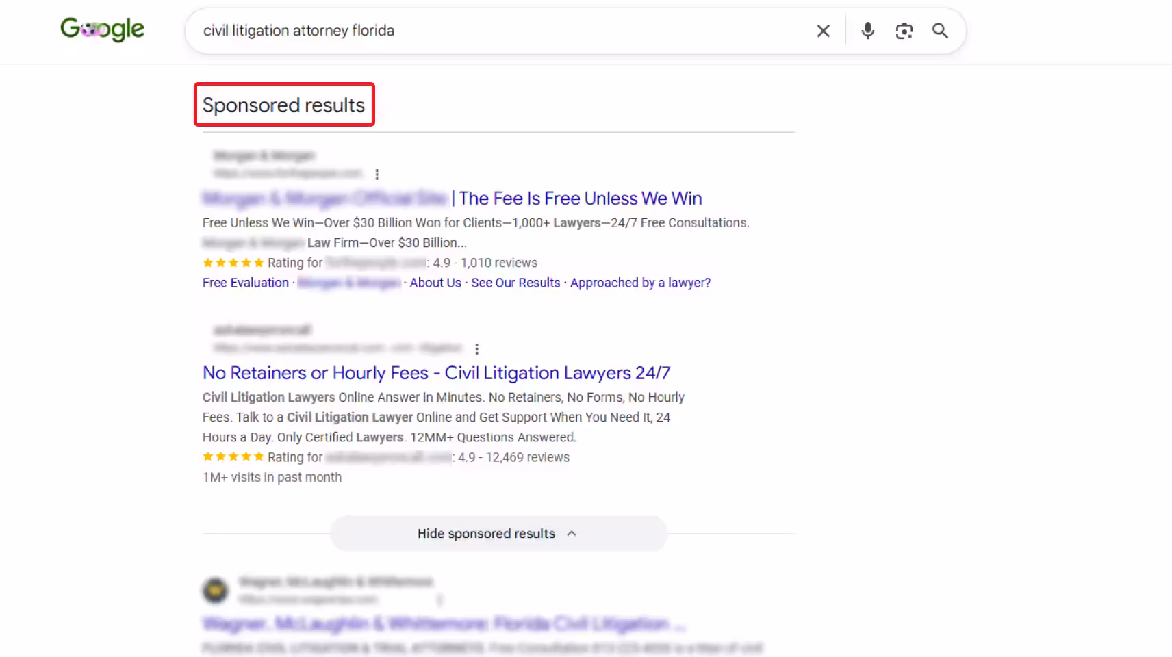 Civil litigation Google Ads