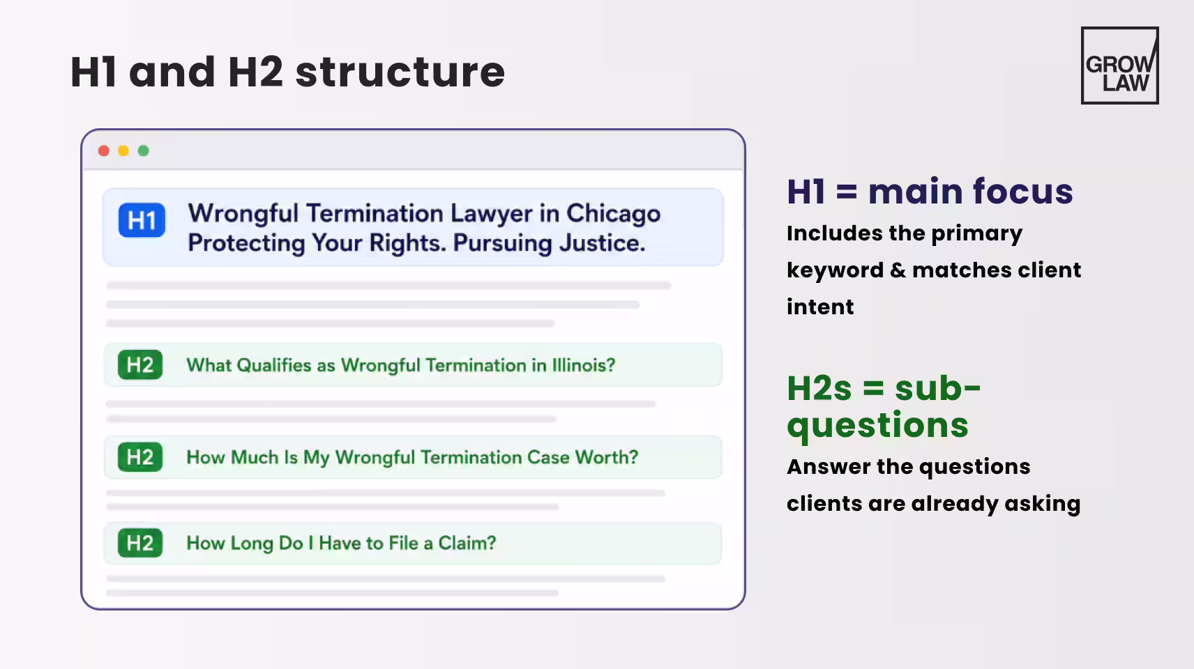 H1 and H2 structure for Employment Law Firms