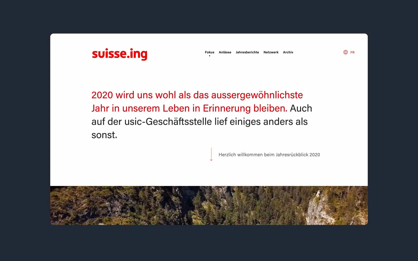 Der digitale Jahresbericht der suisse.ing Ausgabe 2020 in einem Desktopgerät visualisiert 