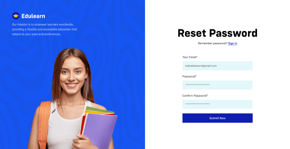 Reset password page image