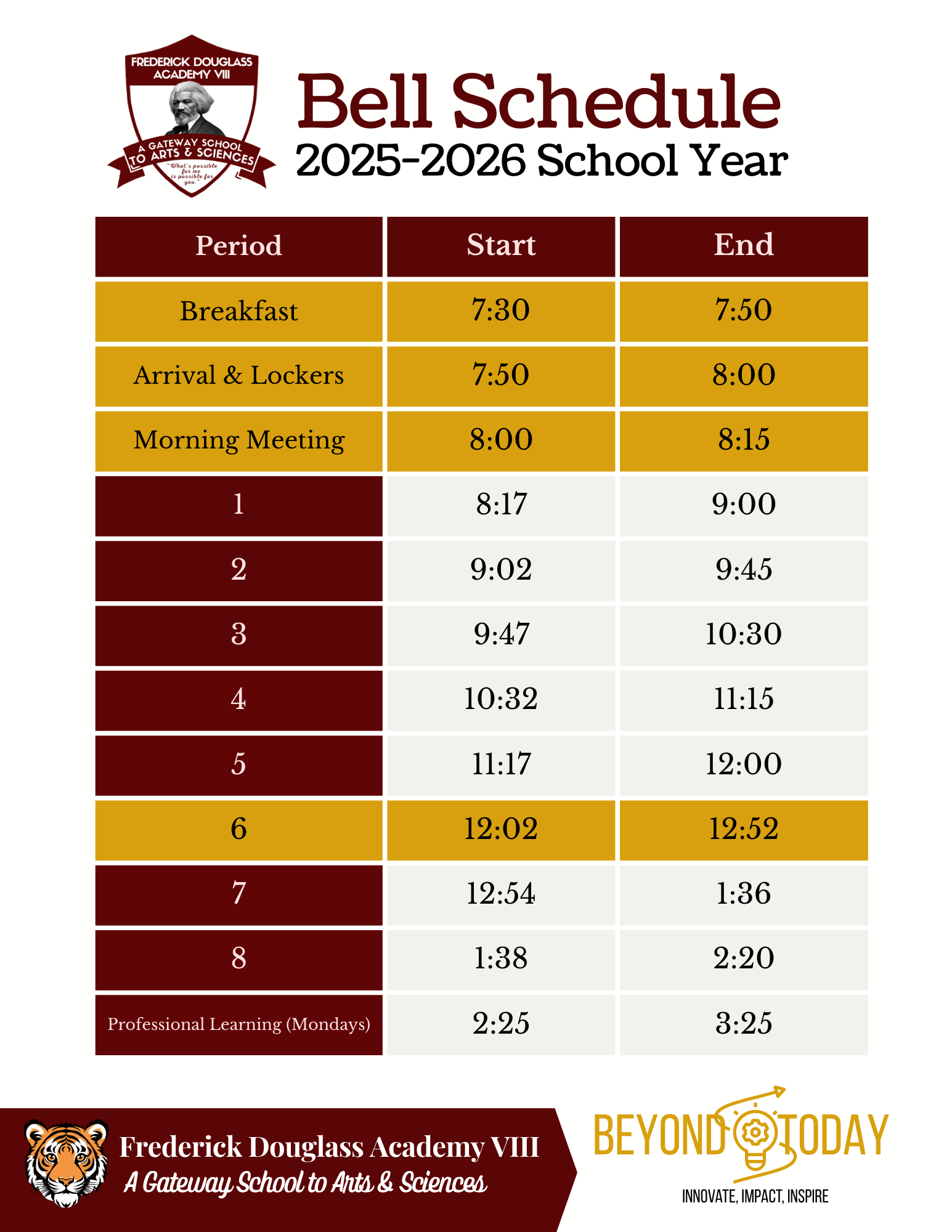 Bronx Bears Bell Schedule