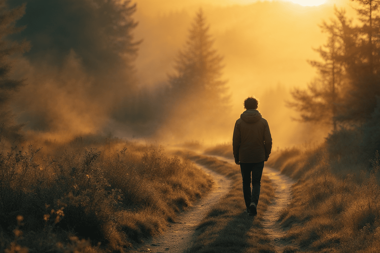 Man walking alone in the nature