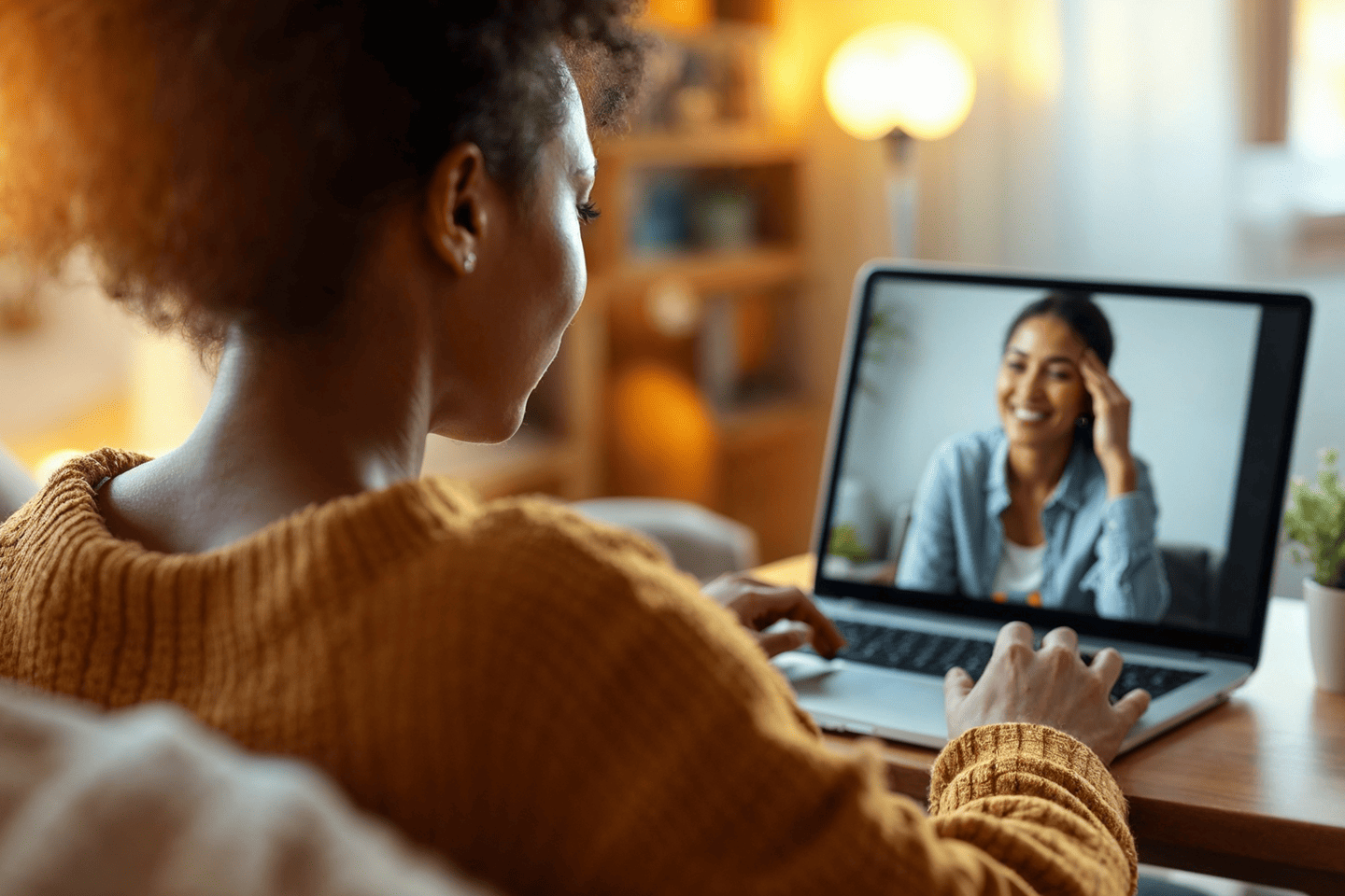 Woman on a video call with her friend