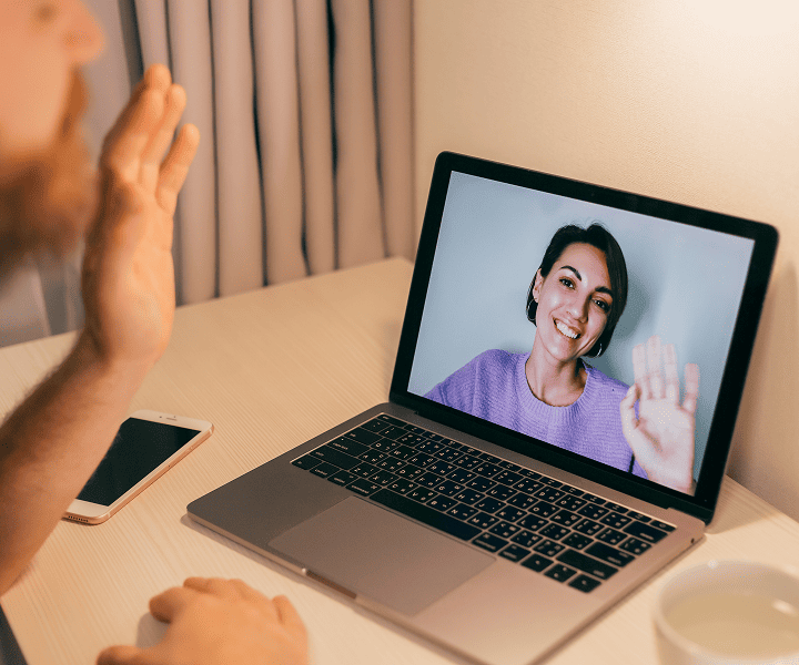 Woman on a video call with her friend