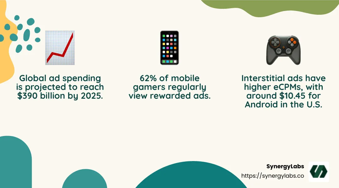 Ad spending projected to reach $390 billion globally by 2025 - app monetization strategies infographic 3_facts_emoji_nature