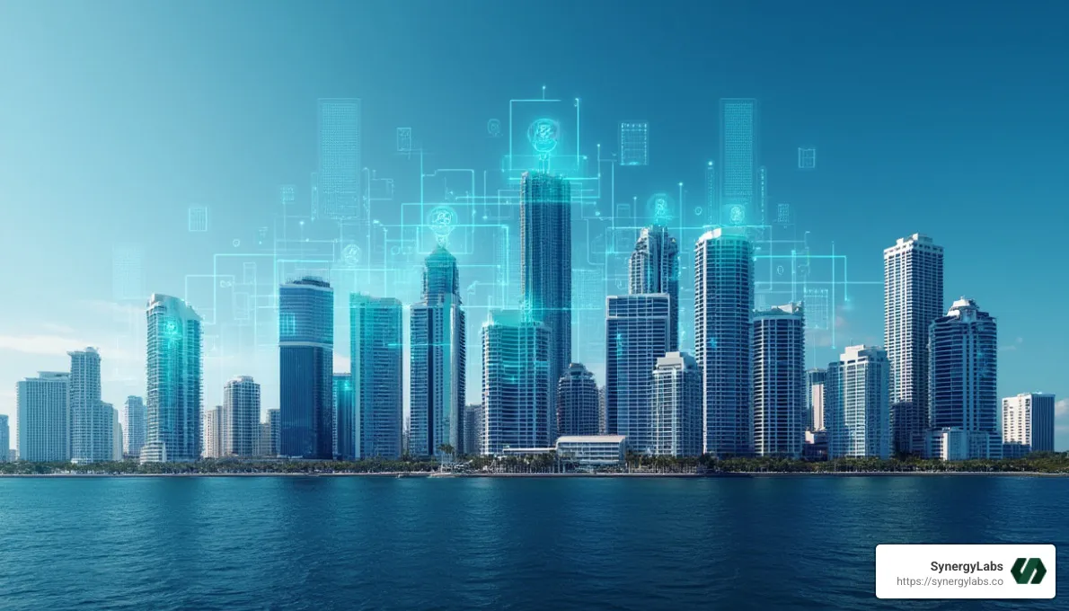 Miami skyline with a focus on tech development - iphone apps development miami