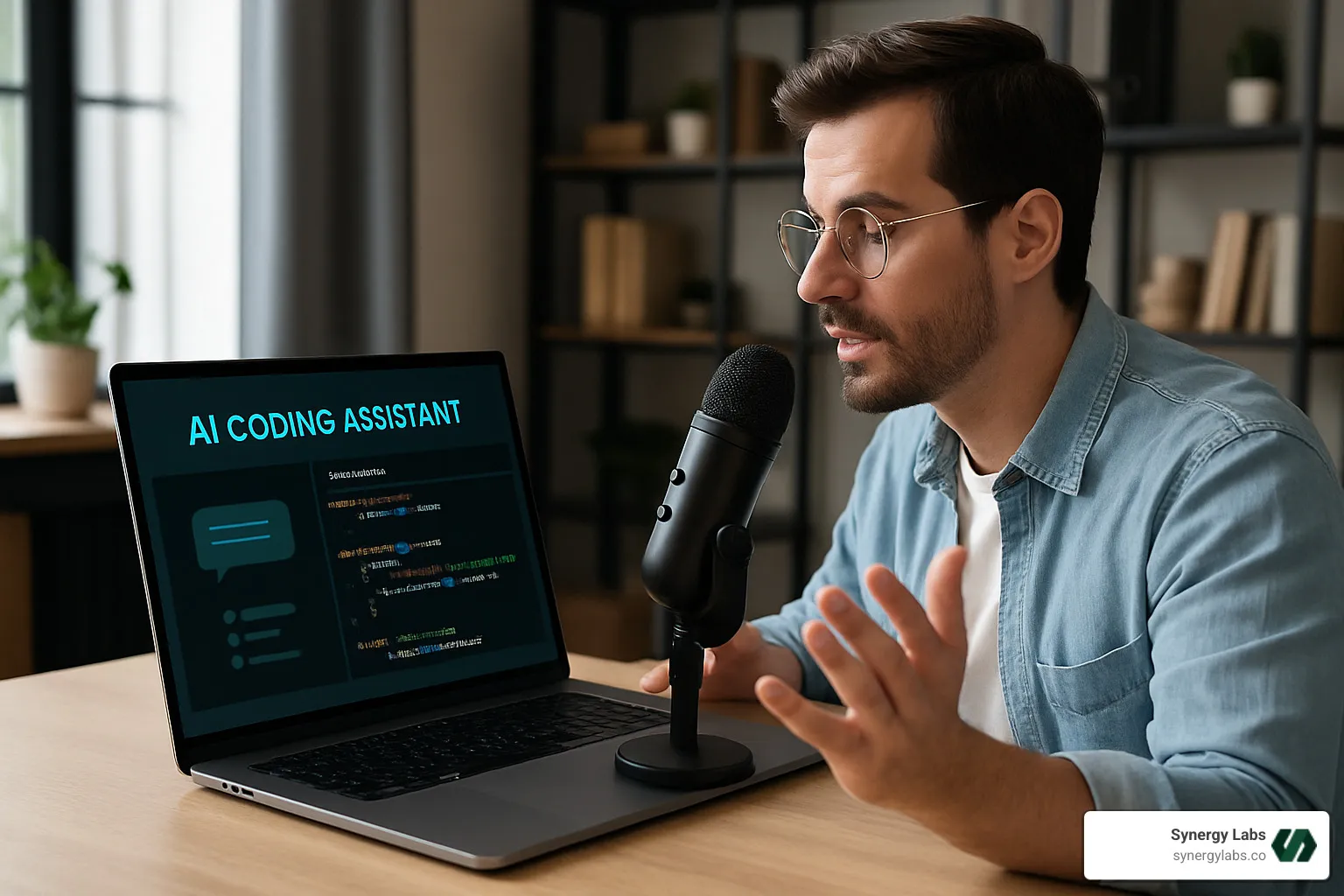 developer working with AI coding assistant using voice commands - Vibe Coding developer working with AI coding assistant using voice commands - Vibe Coding
