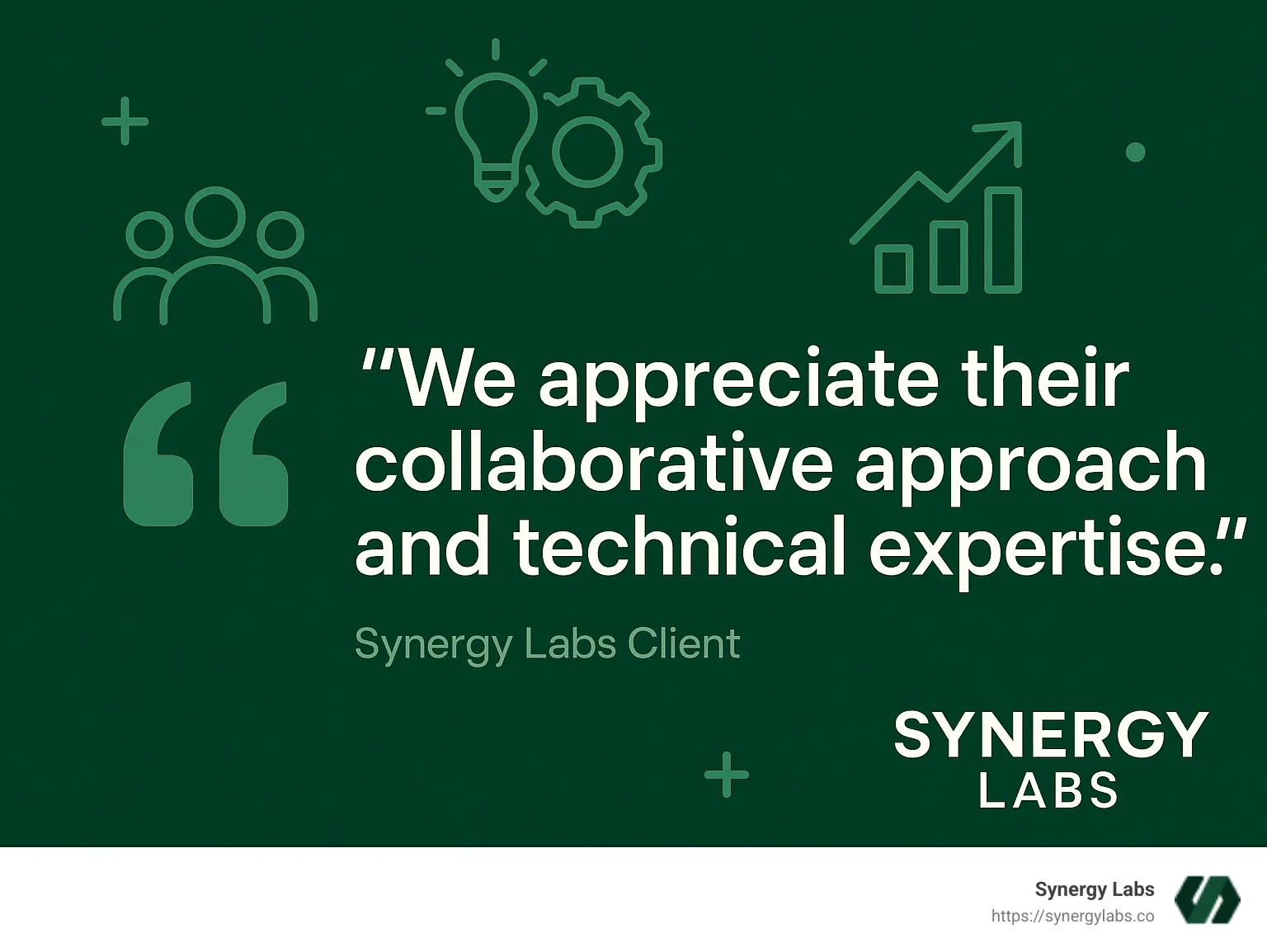 Quote from a satisfied Synergy Labs client expressing appreciation for our collaborative approach and technical expertise - Top 10 App Development Companies In Dallas infographic