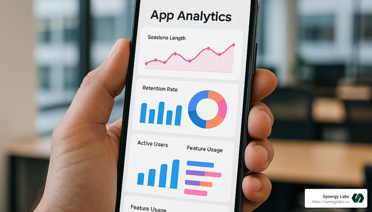 Mobile app analytics dashboard showing user behavior metrics - user experience in mobile apps Mobile app analytics dashboard showing user behavior metrics - user experience in mobile apps