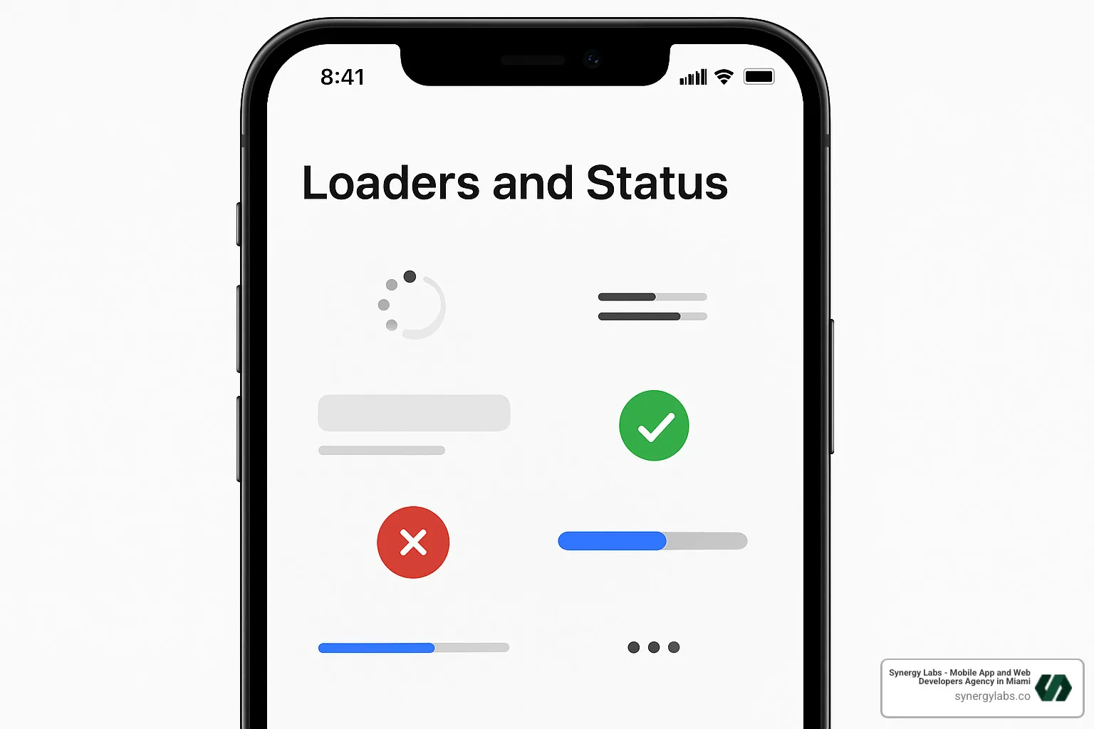 Examples of micro-loaders and status indicators in mobile interfaces - Common UI/UX issues in unfinished mobile app designs Examples of micro-loaders and status indicators in mobile interfaces - Common UI/UX issues in unfinished mobile app designs