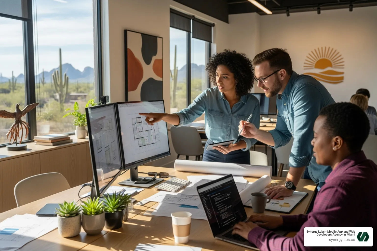 Team collaborating in a Phoenix office setting - The Best Mobile App Development Company in Phoenix Team collaborating in a Phoenix office setting - The Best Mobile App Development Company in Phoenix