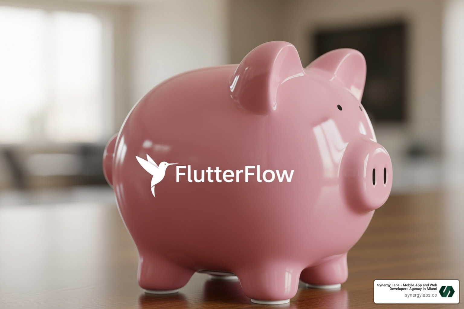 A piggy bank with a FlutterFlow logo on it - All About FlutterFlow Pricing: The True Cost of No-Code Apps