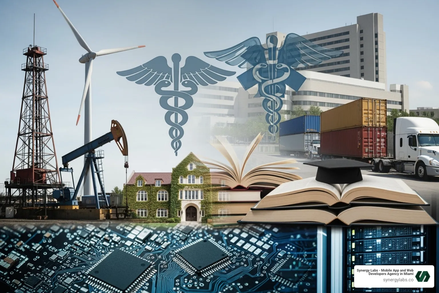Houston's key industries collage - Houston’s Tech Scene: Opportunities for App Dev and Outsourced Marketing