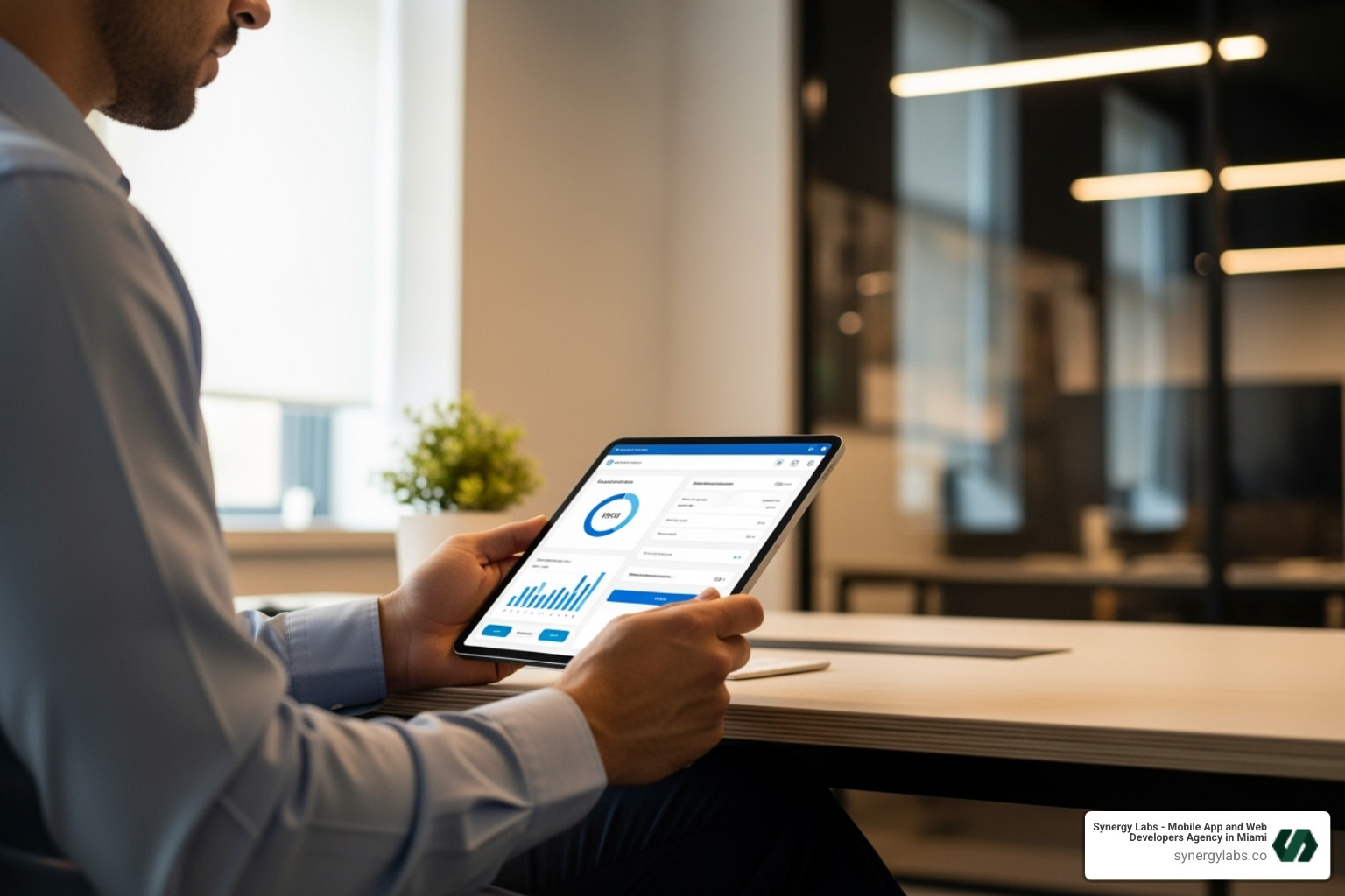 professional using a custom enterprise application on a tablet in a modern office setting - The Cost of Enterprise-Grade App Development: 2025 Benchmark Guide