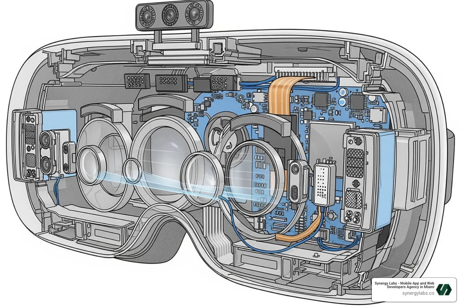 Detailed diagram of a mixed reality headset's internal components - Samsung names the date: Project Moohan is coming for the Apple Vision Pro. Detailed diagram of a mixed reality headset's internal components - Samsung names the date: Project Moohan is coming for the Apple Vision Pro.