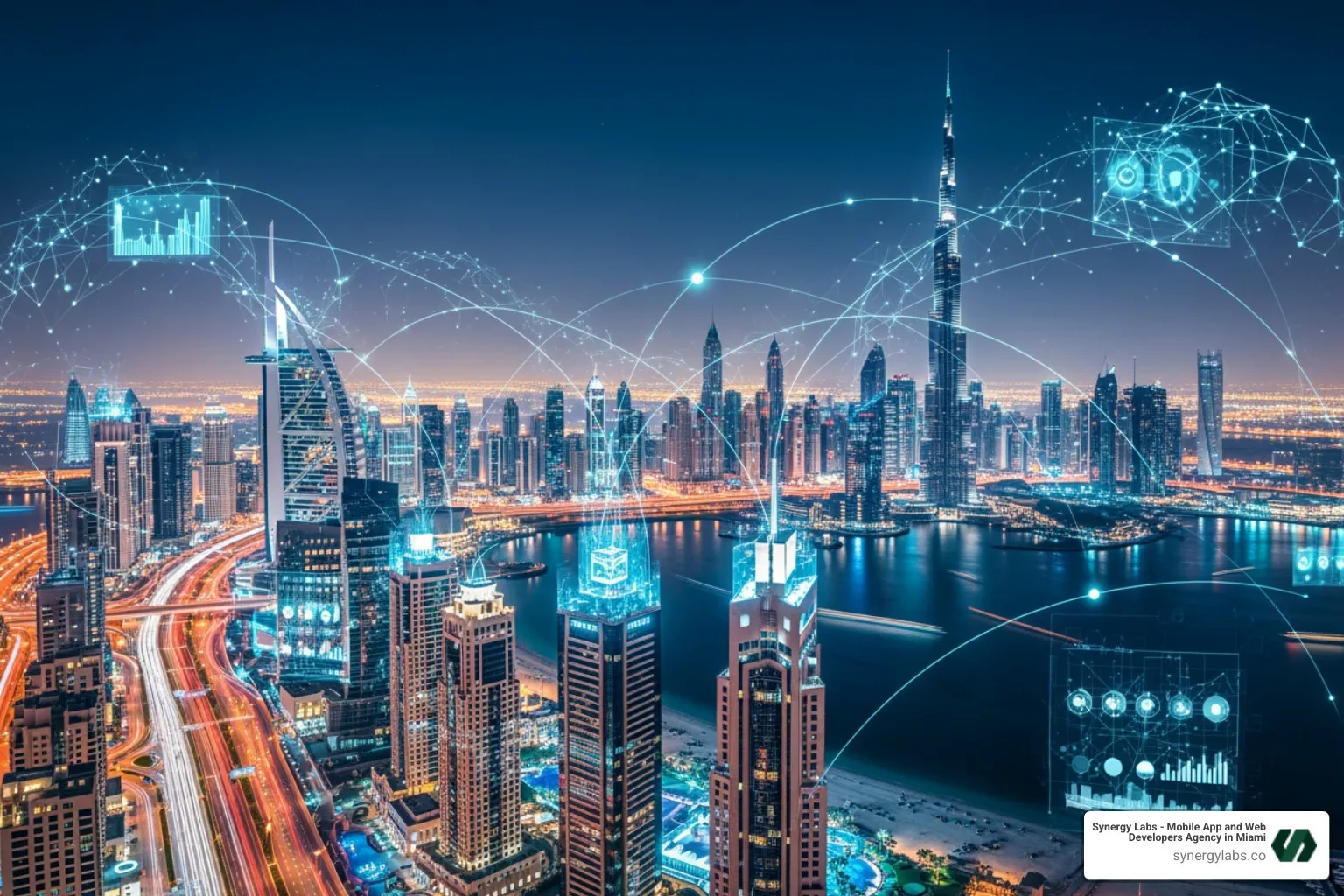 Dubai futuristic skyline with digital overlay - From UAE Innovation to Mobile Impact: Why Dubai Is the Epicenter for Custom App Development Dubai futuristic skyline with digital overlay - From UAE Innovation to Mobile Impact: Why Dubai Is the Epicenter for Custom App Development