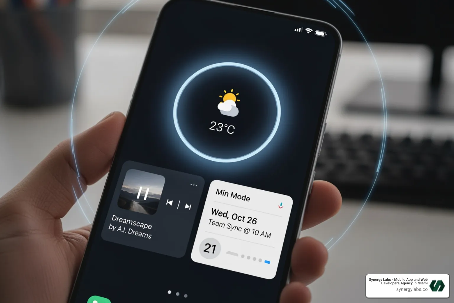 Developer's screen showing code for a minimalist Min Mode interface, highlighting API calls and design elements for a low-power, glanceable display - Android 17's "Min Mode": The New Front Door for Glanceable Apps Developer's screen showing code for a minimalist Min Mode interface, highlighting API calls and design elements for a low-power, glanceable display - Android 17's "Min Mode": The New Front Door for Glanceable Apps