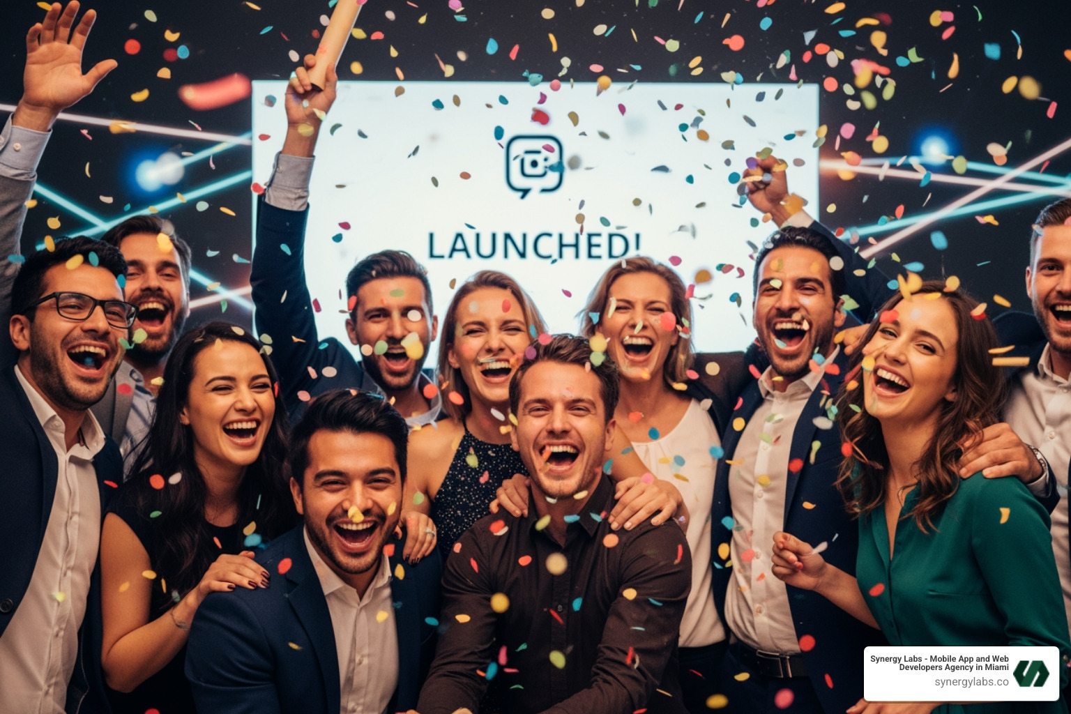 Successful app launch celebration - App Developers Chicago: Top 10 Questions to Ask Before You Hire
