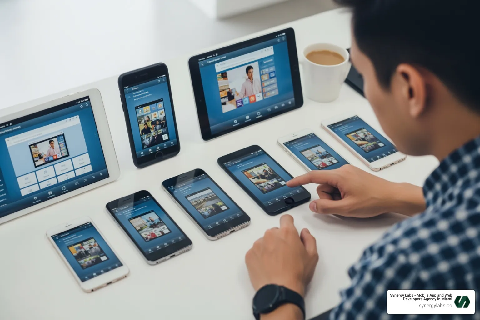 Developer testing app on multiple devices - App Developers Chicago: Top 10 Questions to Ask Before You Hire Developer testing app on multiple devices - App Developers Chicago: Top 10 Questions to Ask Before You Hire