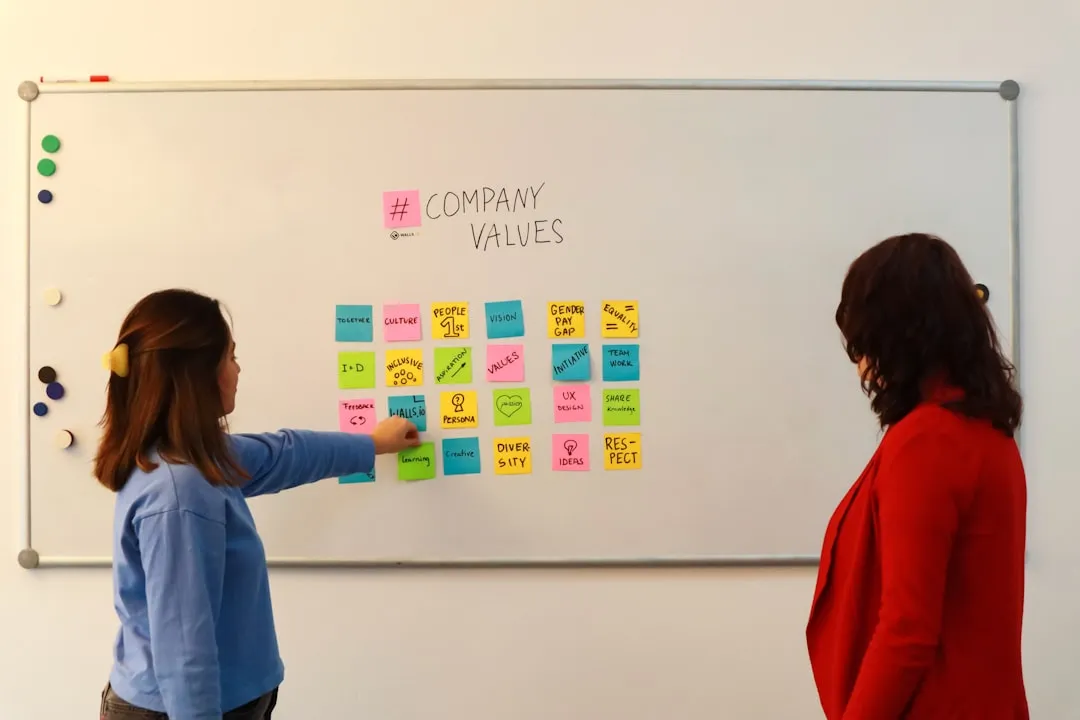 Image of a productive findy workshop with whiteboards, sticky notes, and team members brainstorming - Mobile App Development Agency: What to Expect from Discovery to Launch