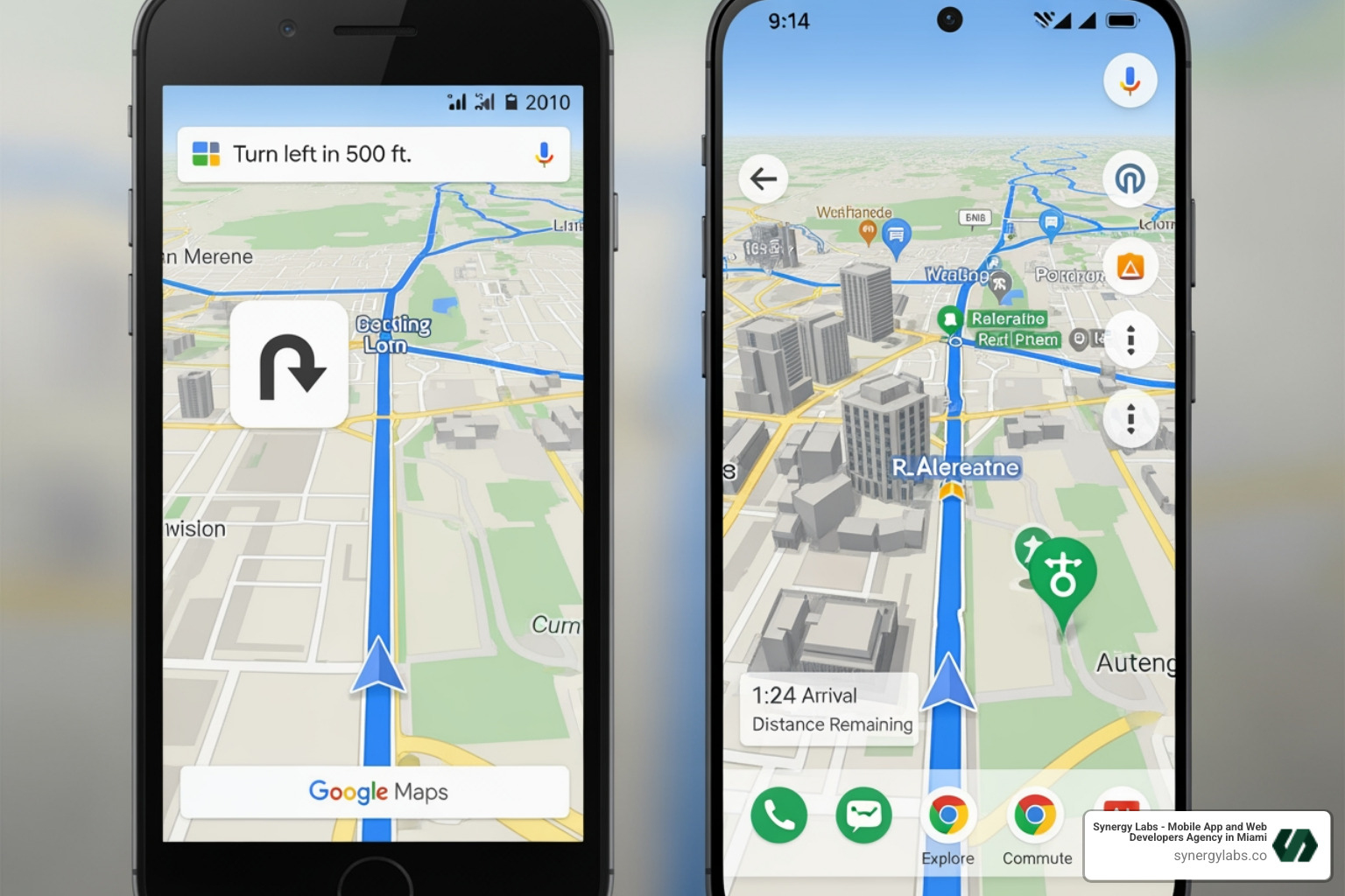 Side-by-side comparison of the old Google Maps navigation view and the new improved navigation view - Gemini’s Visual Revolution: A Deep Dive into the Google Maps Update That Puts AI in the Driver’s Seat Side-by-side comparison of the old Google Maps navigation view and the new improved navigation view - Gemini’s Visual Revolution: A Deep Dive into the Google Maps Update That Puts AI in the Driver’s Seat