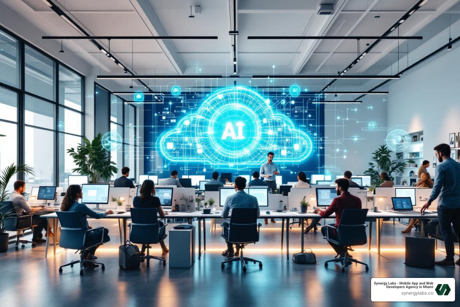 Business departments connected by AI automation hub - Top GPT Wrapper Use Cases for Business Automation in 2026