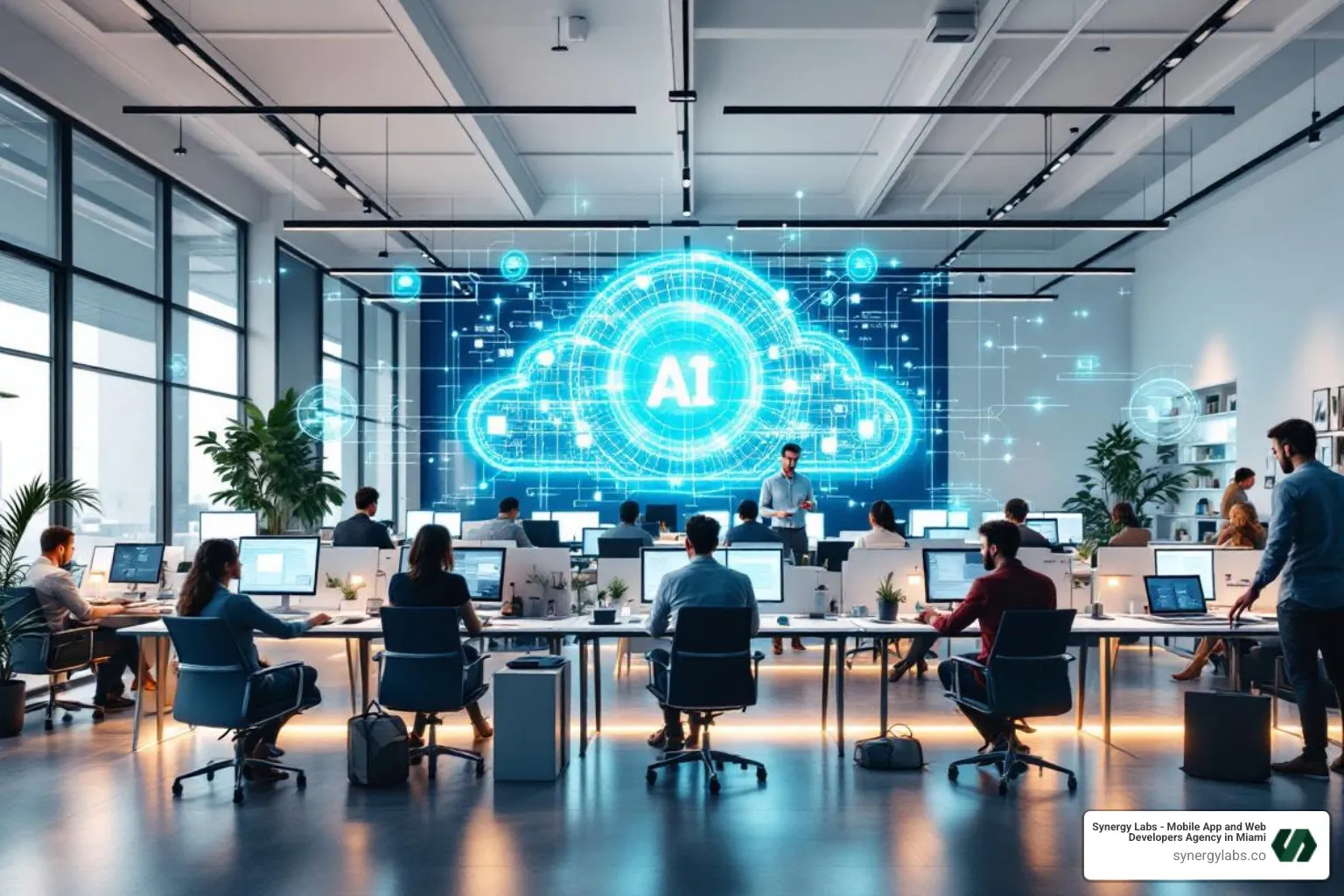 Business departments connected by AI automation hub - Top GPT Wrapper Use Cases for Business Automation in 2026