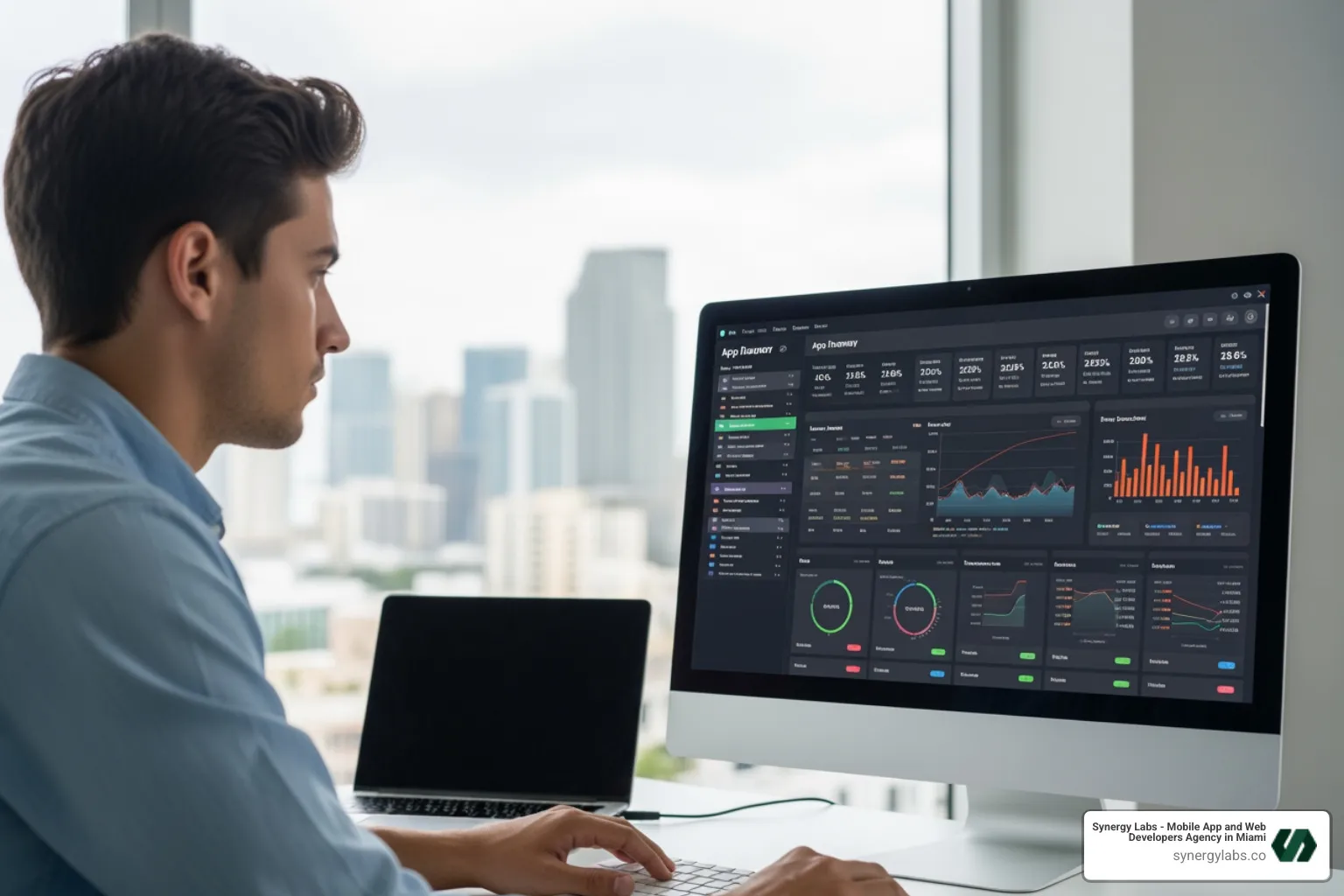 Founder reviewing a financial dashboard for app runway - App Development in Miami: The Complete 2026 Guide to Building Your Startup App in South Florida