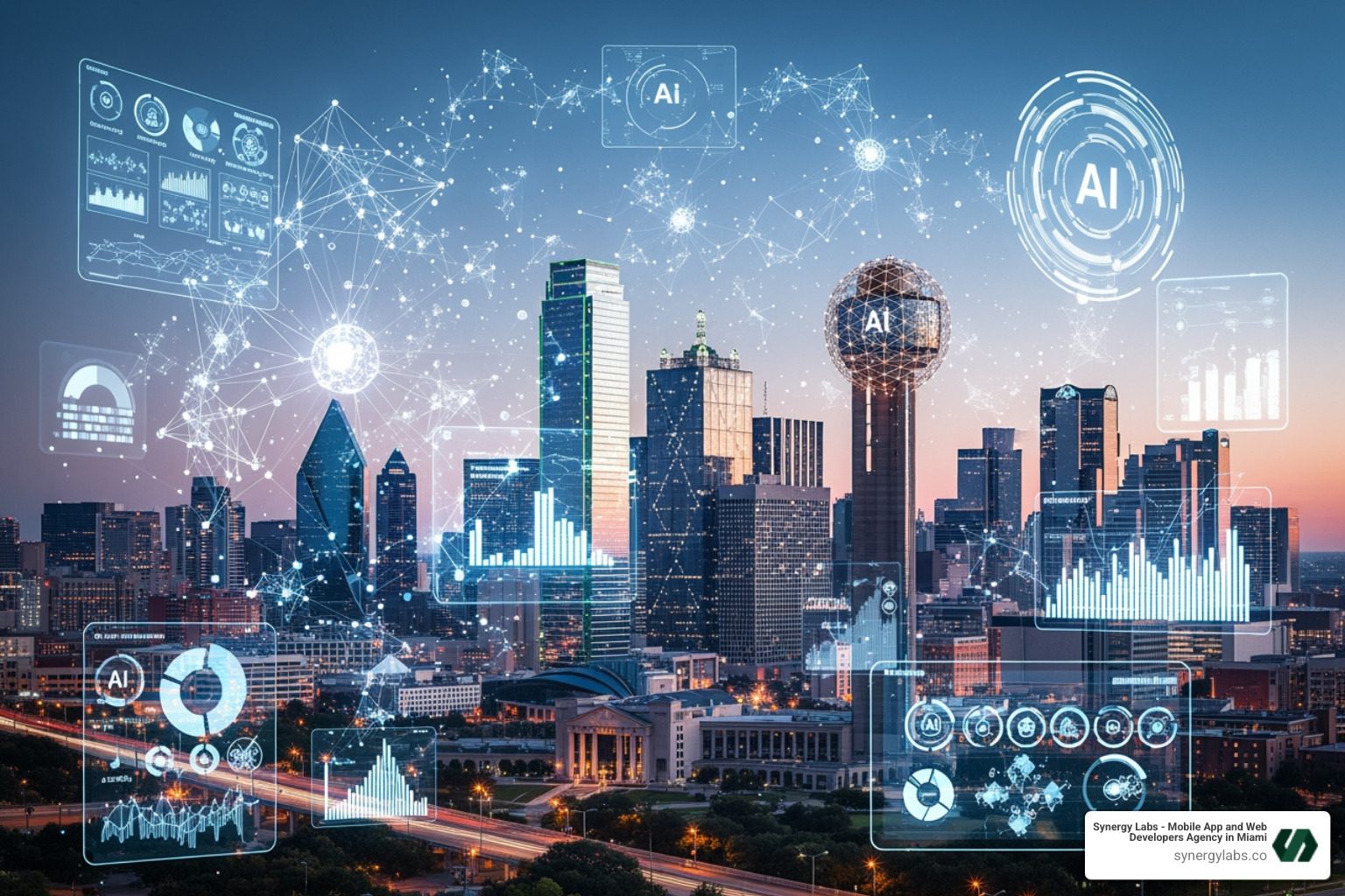 AI Strategy for Dallas Enterprises - Dallas skyline with futuristic digital data overlays - AI Strategy for Dallas AI Strategy for Dallas Enterprises - Dallas skyline with futuristic digital data overlays - AI Strategy for Dallas