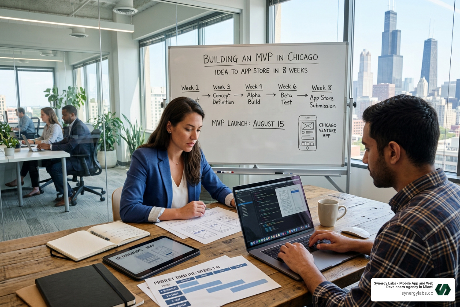 Chicago skyline with digital startup connections - Building an MVP in Chicago: Idea to App Store in 8 Weeks