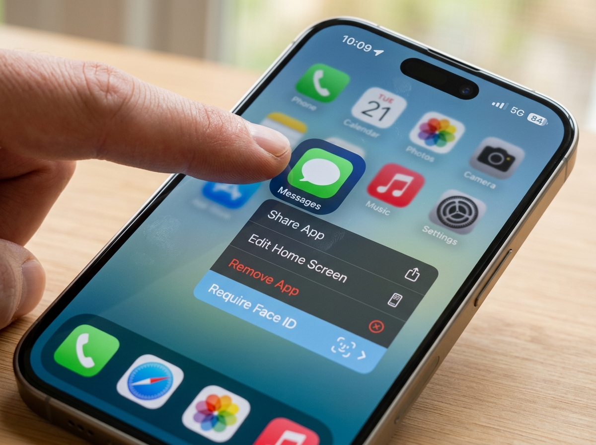 The "Require Face ID" menu option appearing after long-pressing an app icon on an iPhone - application lock in iphone