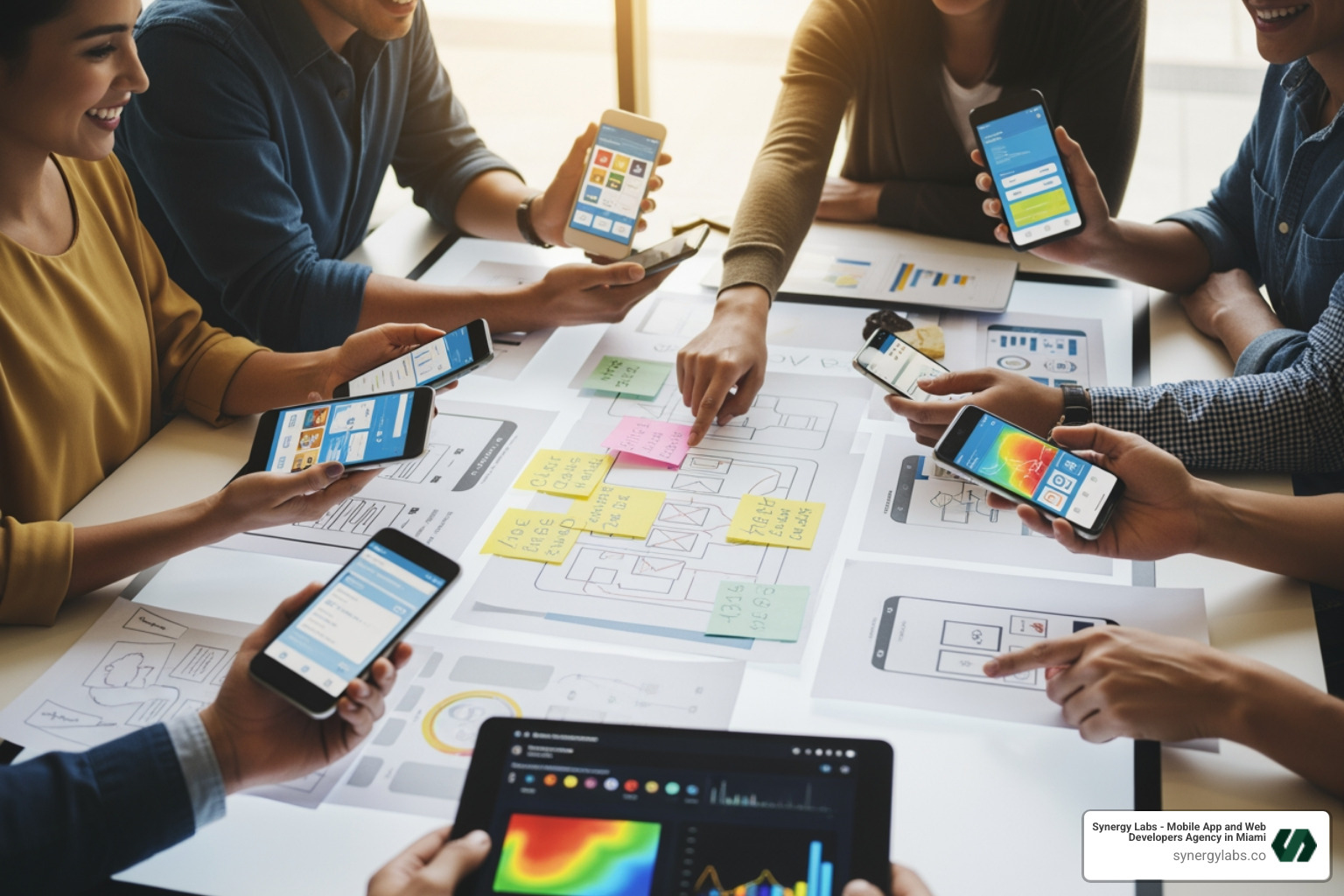 A user journey map laid out with sticky notes on a wall, illustrating different user touchpoints and emotional states - user-centered mobile app design