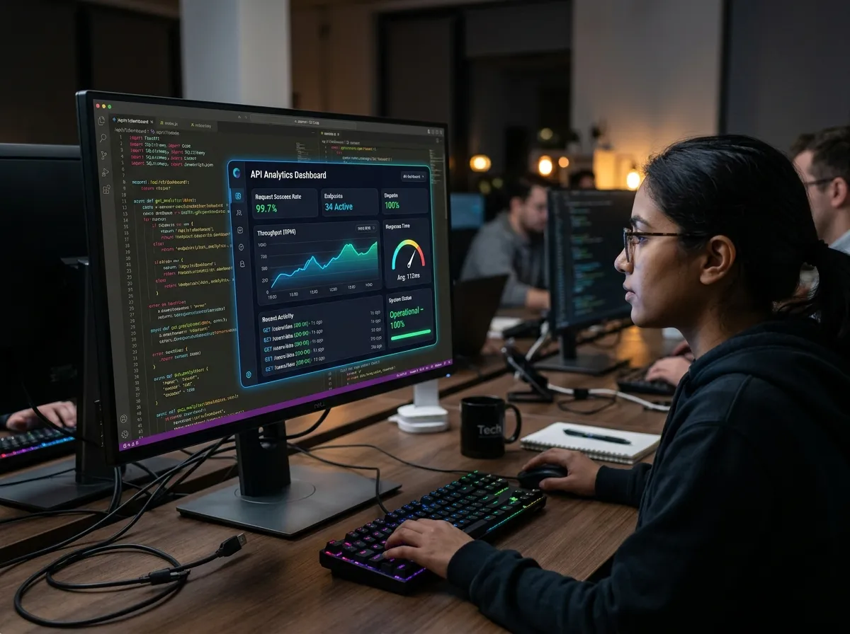 A sleek modern user interface overlaying complex backend API code - GPT Wrappers & AI Infrastructure A sleek modern user interface overlaying complex backend API code - GPT Wrappers & AI Infrastructure