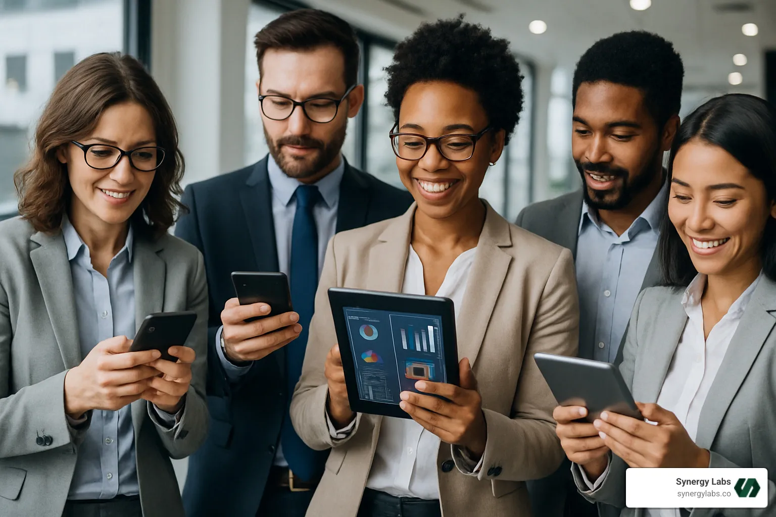 Business professionals using mobile devices to access enterprise systems - Enterprise mobility solutions