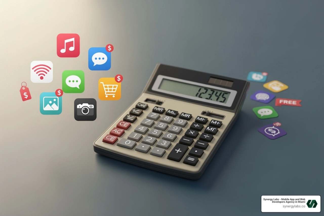calculator and app icons representing features - social media application developers calculator and app icons representing features - social media application developers