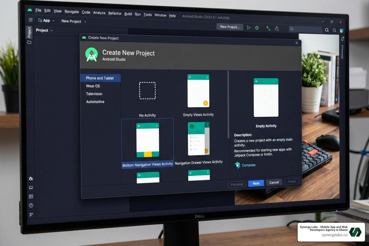 Android Studio "New Project" wizard screen with Empty Activity selected - android studio html css javascript Android Studio "New Project" wizard screen with Empty Activity selected - android studio html css javascript