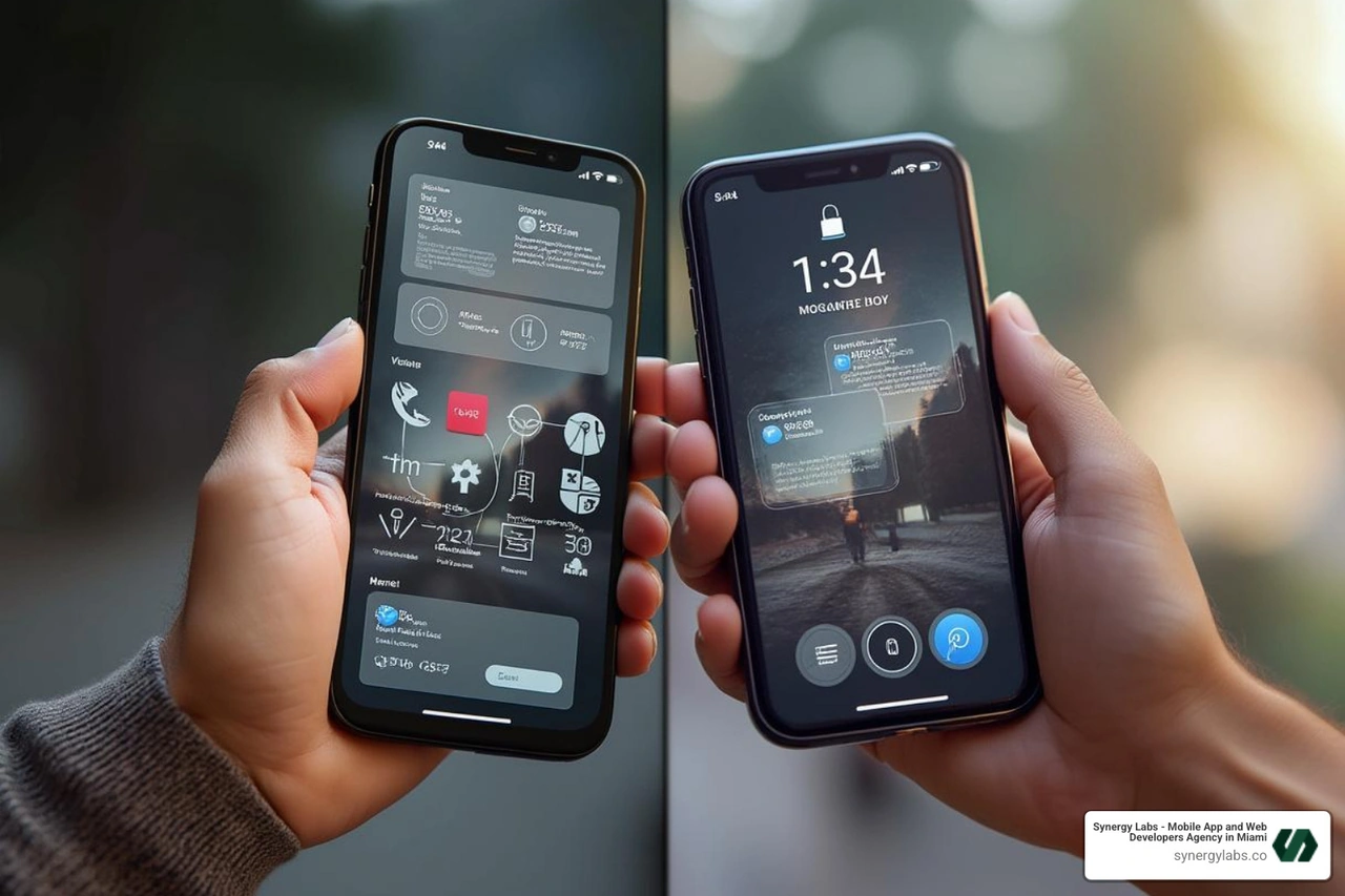 split screen showing generic vs custom app - custom mobile software development split screen showing generic vs custom app - custom mobile software development