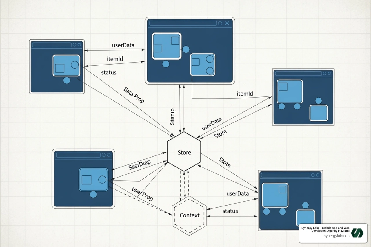 Diagram showing the component hierarchy and data flow in a React social media app - build a social media app with react