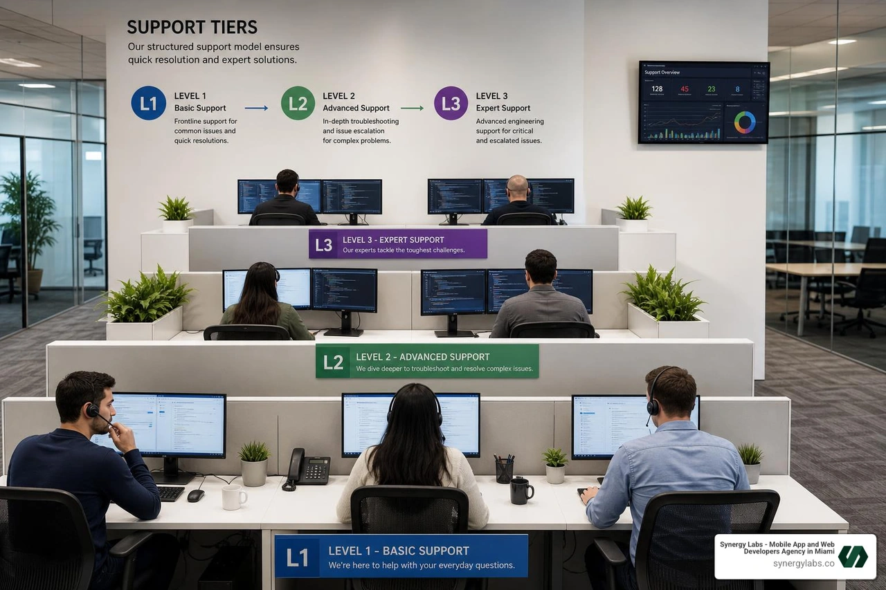 L1, L2, and L3 support tier hierarchy diagram