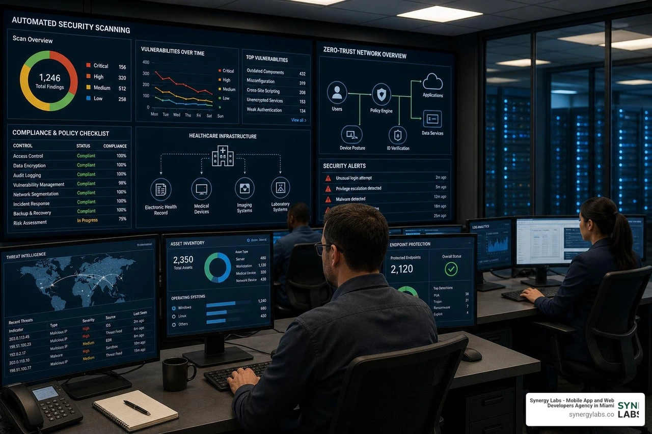 DevSecOps security scanning illustration representing automated compliance and zero-trust infrastructure