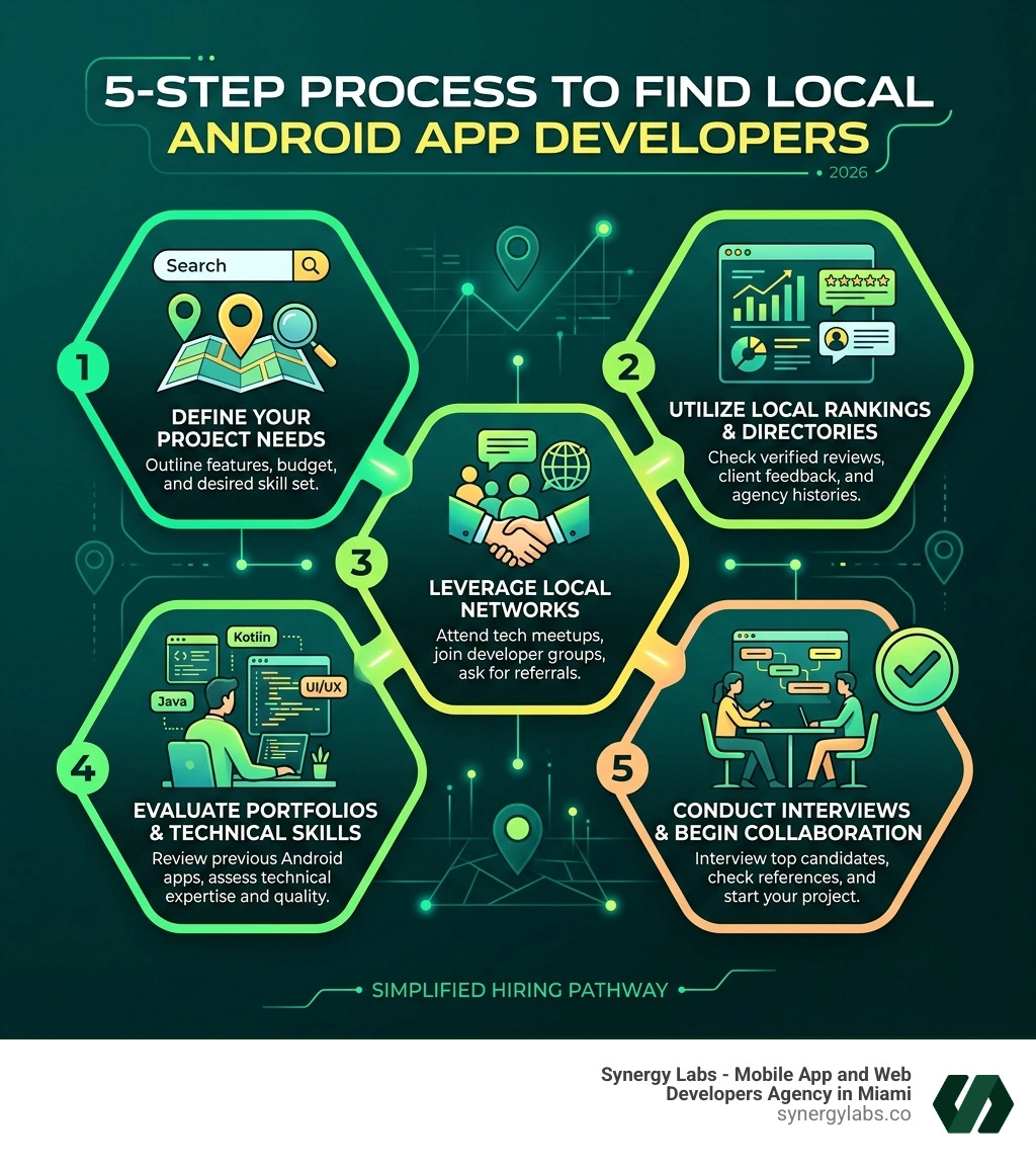 5-step process infographic for finding android app developers near me - android app developers near me infographic 5-step process infographic for finding android app developers near me - android app developers near me infographic