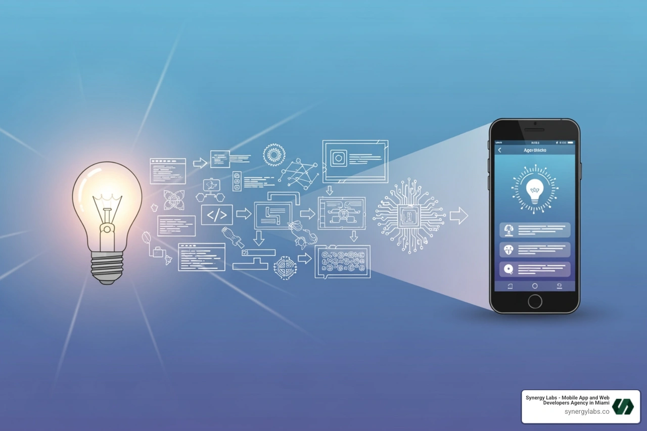 A flowchart illustrating the app development lifecycle from idea to deployment - custom web & mobile app development company florida A flowchart illustrating the app development lifecycle from idea to deployment - custom web & mobile app development company florida