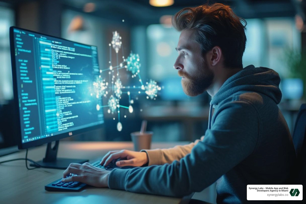 developer working with an AI assistant - vibe coding tools developer working with an AI assistant - vibe coding tools