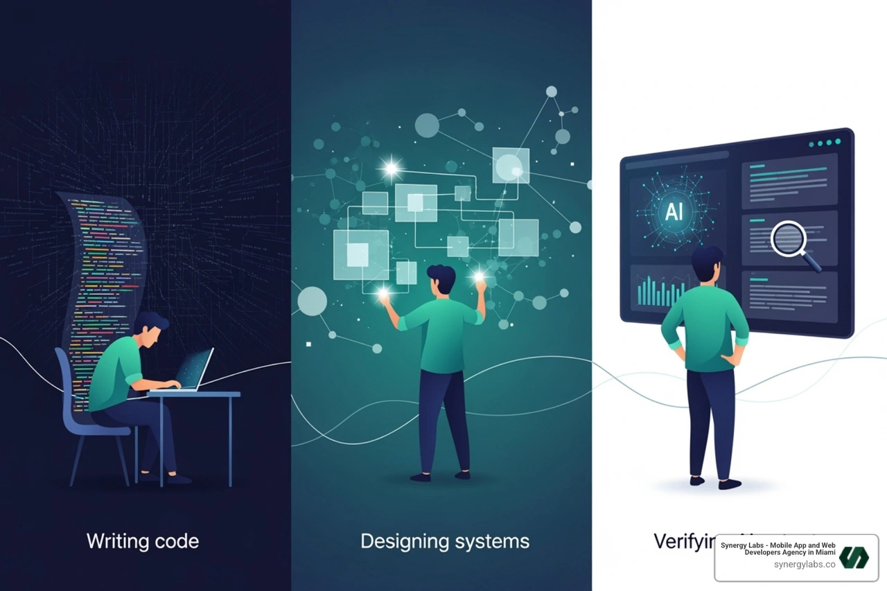 Image of a flowchart showing the developer's role shifting from 'writing code' to 'designing systems' and 'verifying AI output' - ⦁ Best vibe coding platforms of 2025 Image of a flowchart showing the developer's role shifting from 'writing code' to 'designing systems' and 'verifying AI output' - ⦁ Best vibe coding platforms of 2025