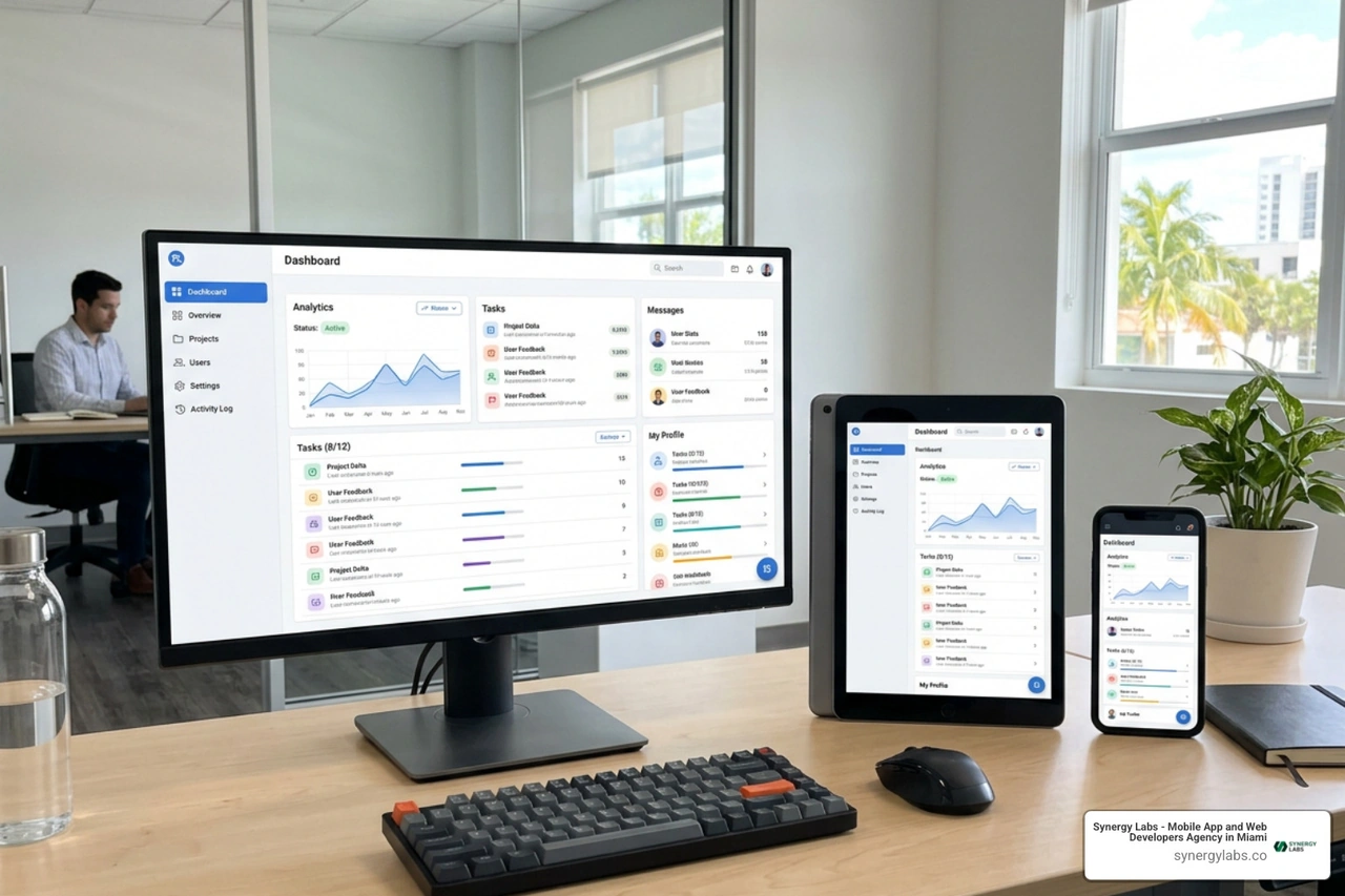 Responsive Progressive Web App running seamlessly across desktop, tablet, and mobile devices Responsive Progressive Web App running seamlessly across desktop, tablet, and mobile devices