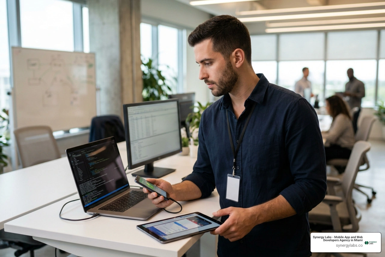 Enterprise mobile developer performing application security testing Enterprise mobile developer performing application security testing