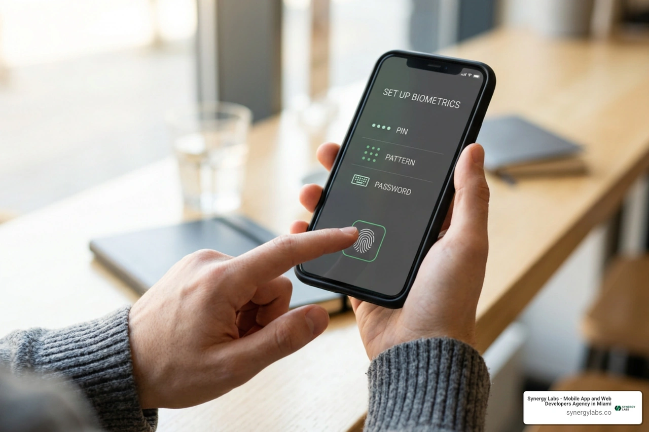 biometric setup screen showing fingerprint sensor and security options