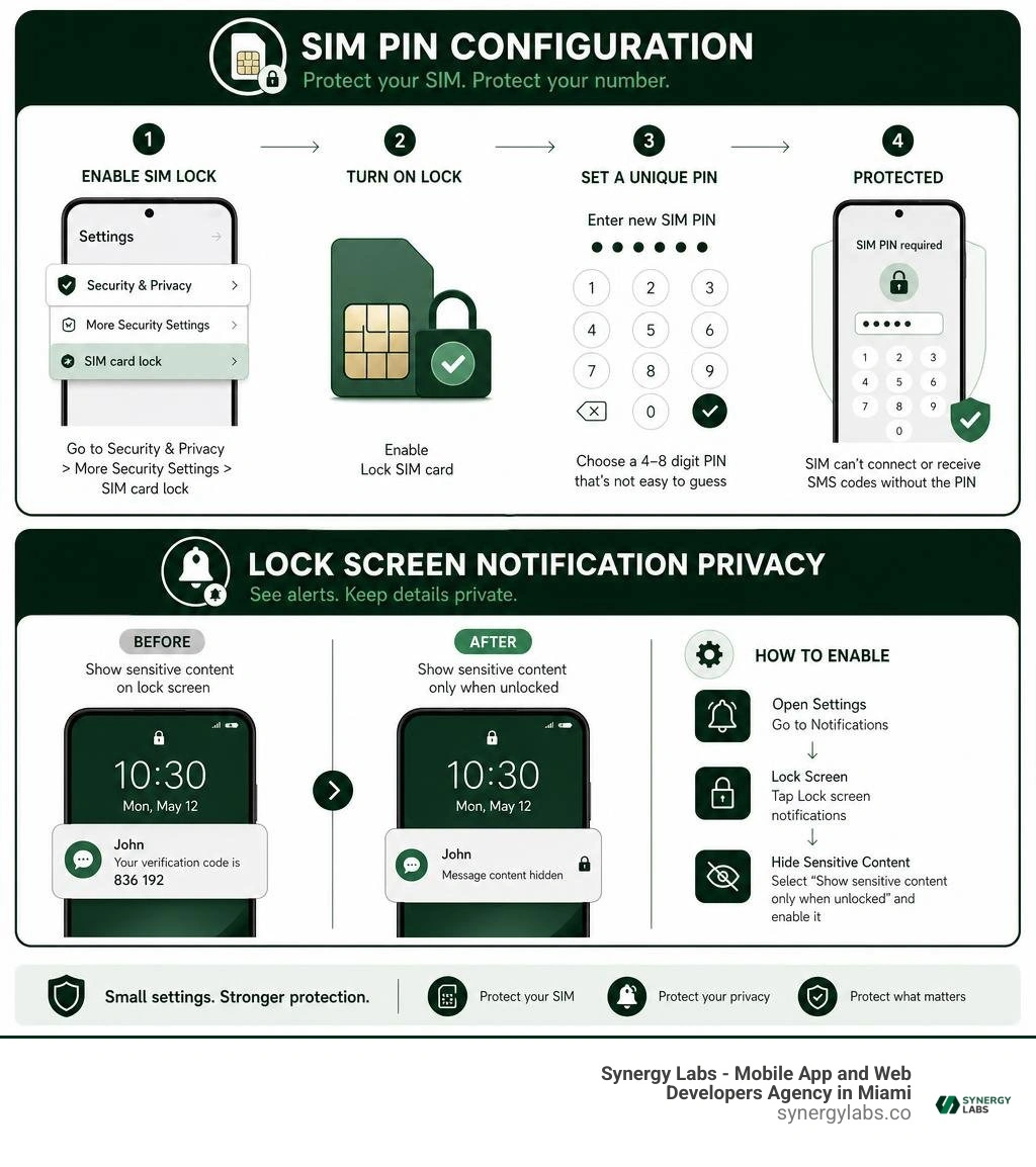 Infographic breaking down SIM PIN configuration and lock screen notification privacy infographic