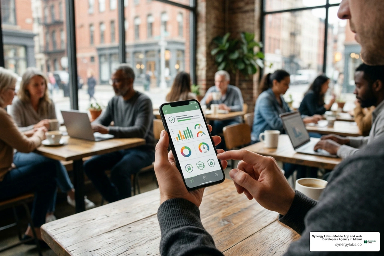 All-in-one mobile security dashboard displaying real-time threat protection and privacy metrics All-in-one mobile security dashboard displaying real-time threat protection and privacy metrics